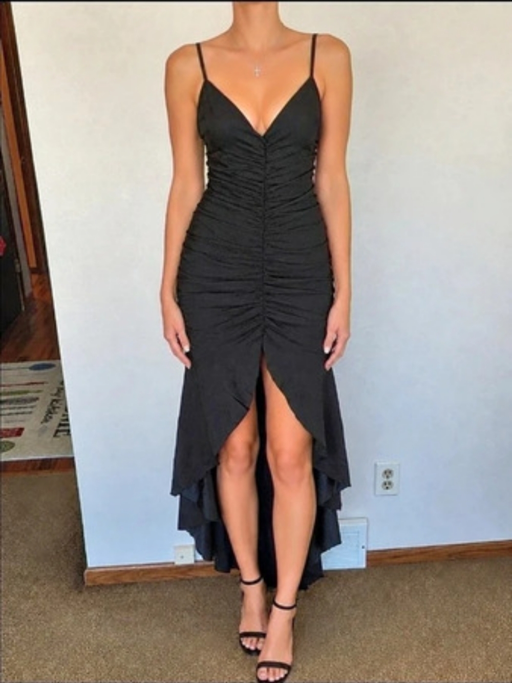 Black Ruched Backless Maxi Dress Like New
